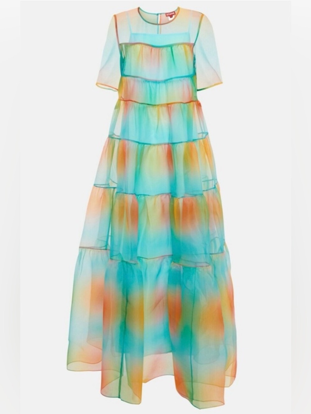 STAUD NWT Hyacinth Tiered Rainbow Chiffon Dress, XS